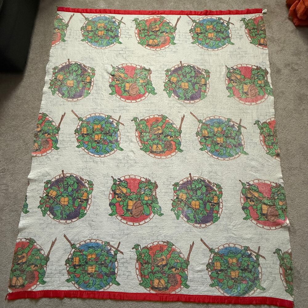 Vtg 90s TMNT nylon edged blanket - 1990 - RARE - full - twin - 71 x 85